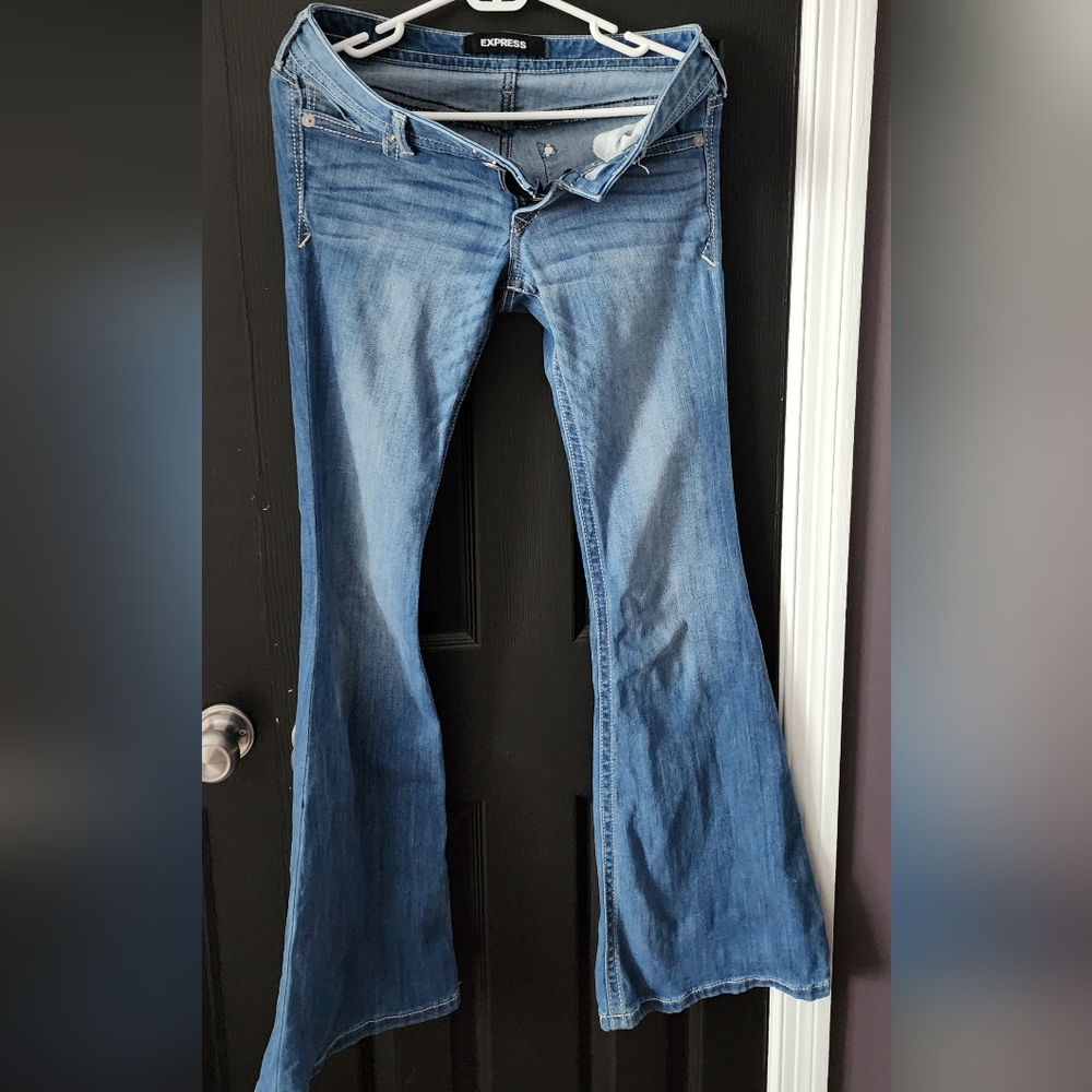 Express Women's Medium Blue Low Rise Flare Jeans